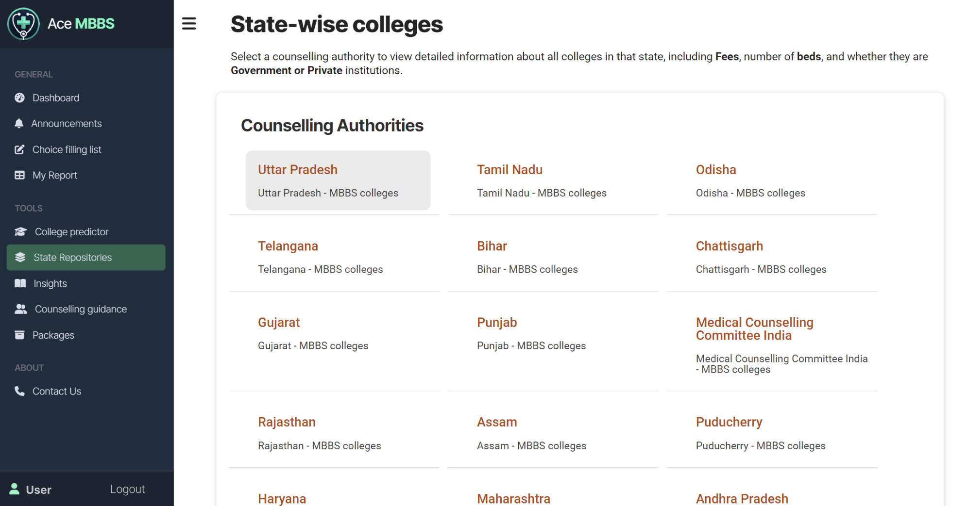 State-wise Colleges Information - Ace MBBS